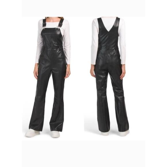 7 For All Mankind Black Vegan Leather Overalls M NWT - Picture 1 of 4